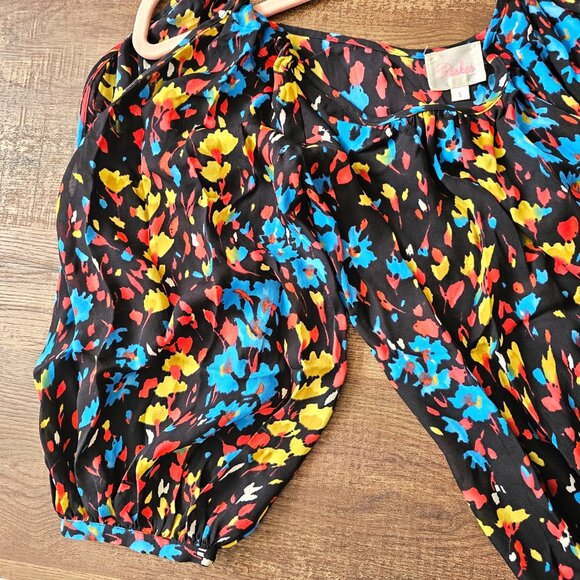 Parker Long Sleeve  Cold Shoulder 100% Silk Blouse Top S Floral - Picture 7 of 9